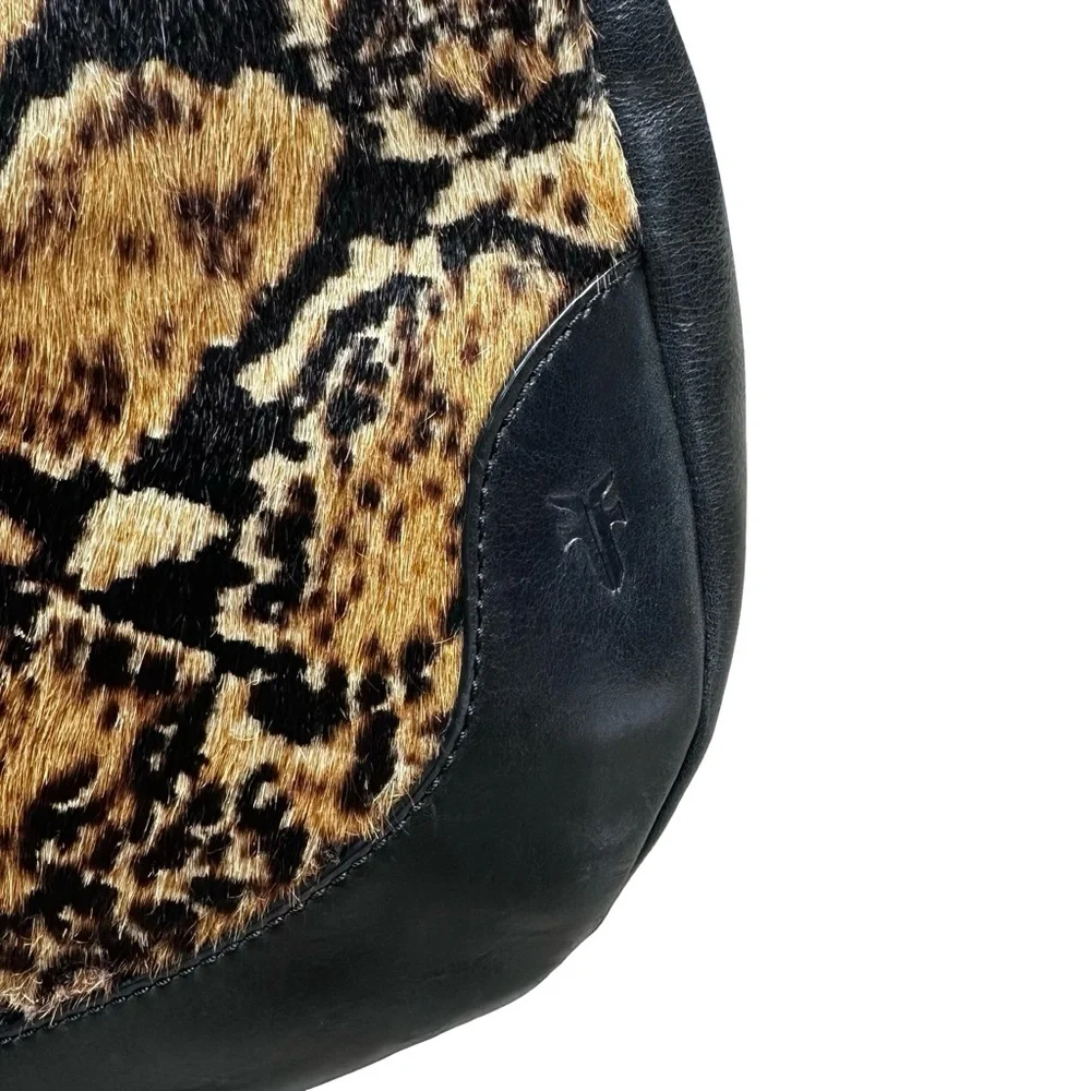 Frye Melissa Hobo Large Calfskin Snake Print Handbag Black Leather Luxury